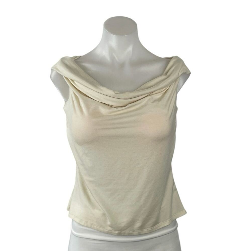 Reformation Idalia Cello Cream Draped Cowl Neck Sleeveless Tank Blouse Top Sz M